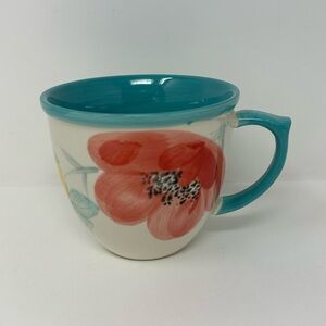 The Pioneer Woman Vintage Bloom Coffee Cup Turquoise Yellow Floral Y3